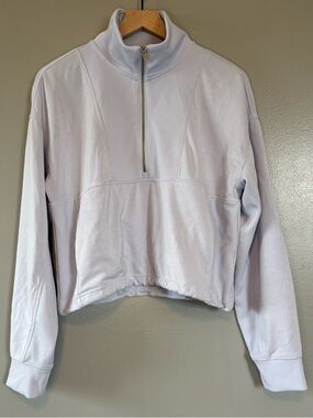 Athleta Medium Seasoft Rib Quarter Zip Popover Sweater Light Blue Cinch Waist
